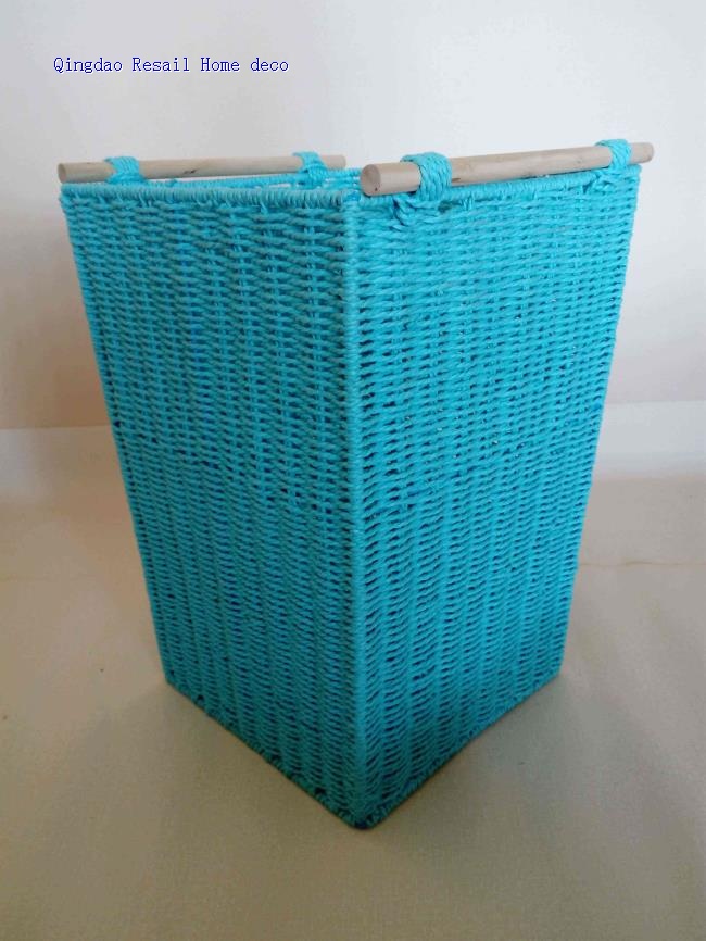 Tapered paper rope basket with wood handles